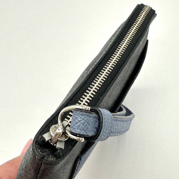 EUC Coach Corner Zip Wristlet with Metallic Navy Colorblock (Black Smoke/Silver) - Picture 11 of 16